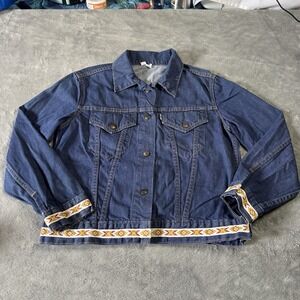VTG 70s Levi's‎ for Gals Denim Jacket White Tab Two Pocket Size L Western Trim